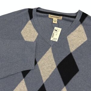 NWT PRONTO UOMO Mens 6XLT Blue Argyle V Neck Long Sleeve Sweater Cotton Cashmere